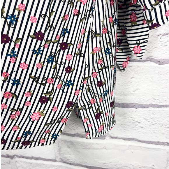 Catherines Womens 1X Feminine Bloomcore Preppy Artsy Floral Stripe Tunic Blouse - Picture 6 of 11